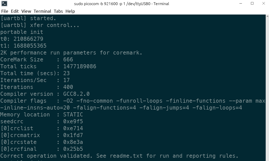 CoreMark benchmarking