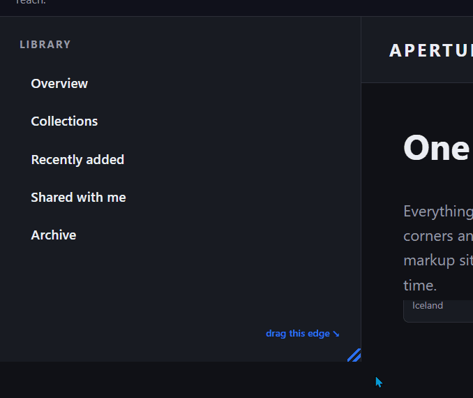 Dragging the sidebar rescales its contents while the window stays put