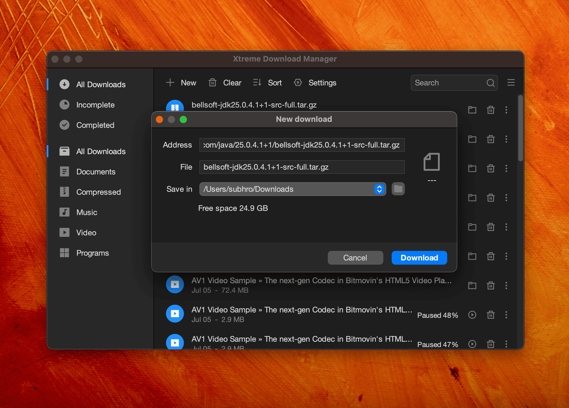 New download dialog