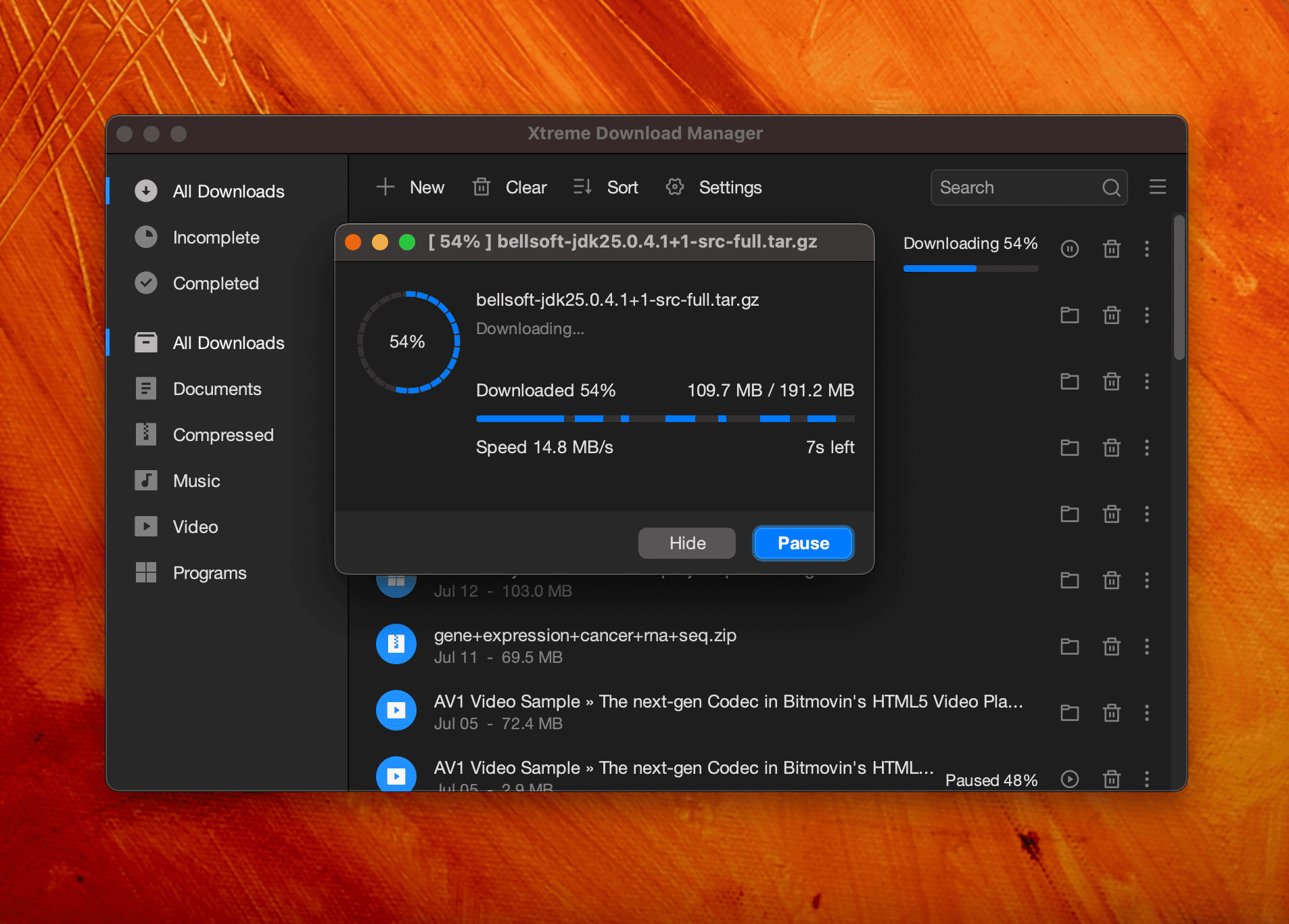 Download progress window