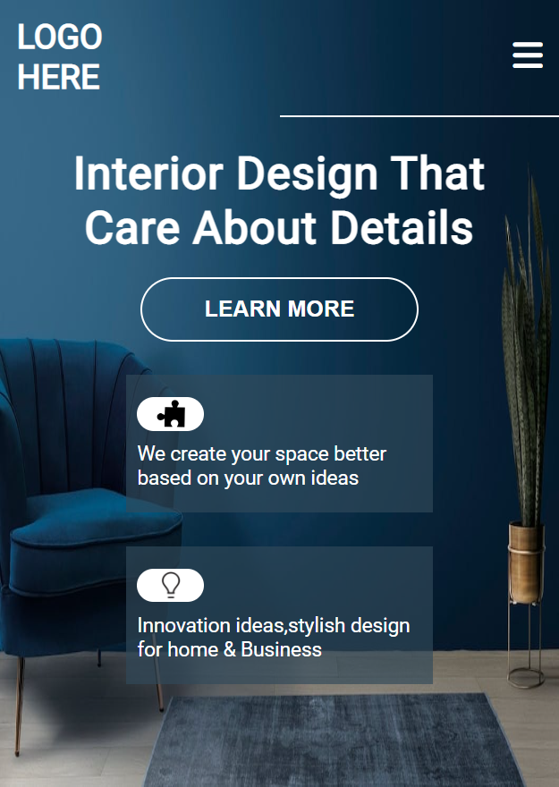 Interior Design Landing Page Screen Capture In Mobile Screen