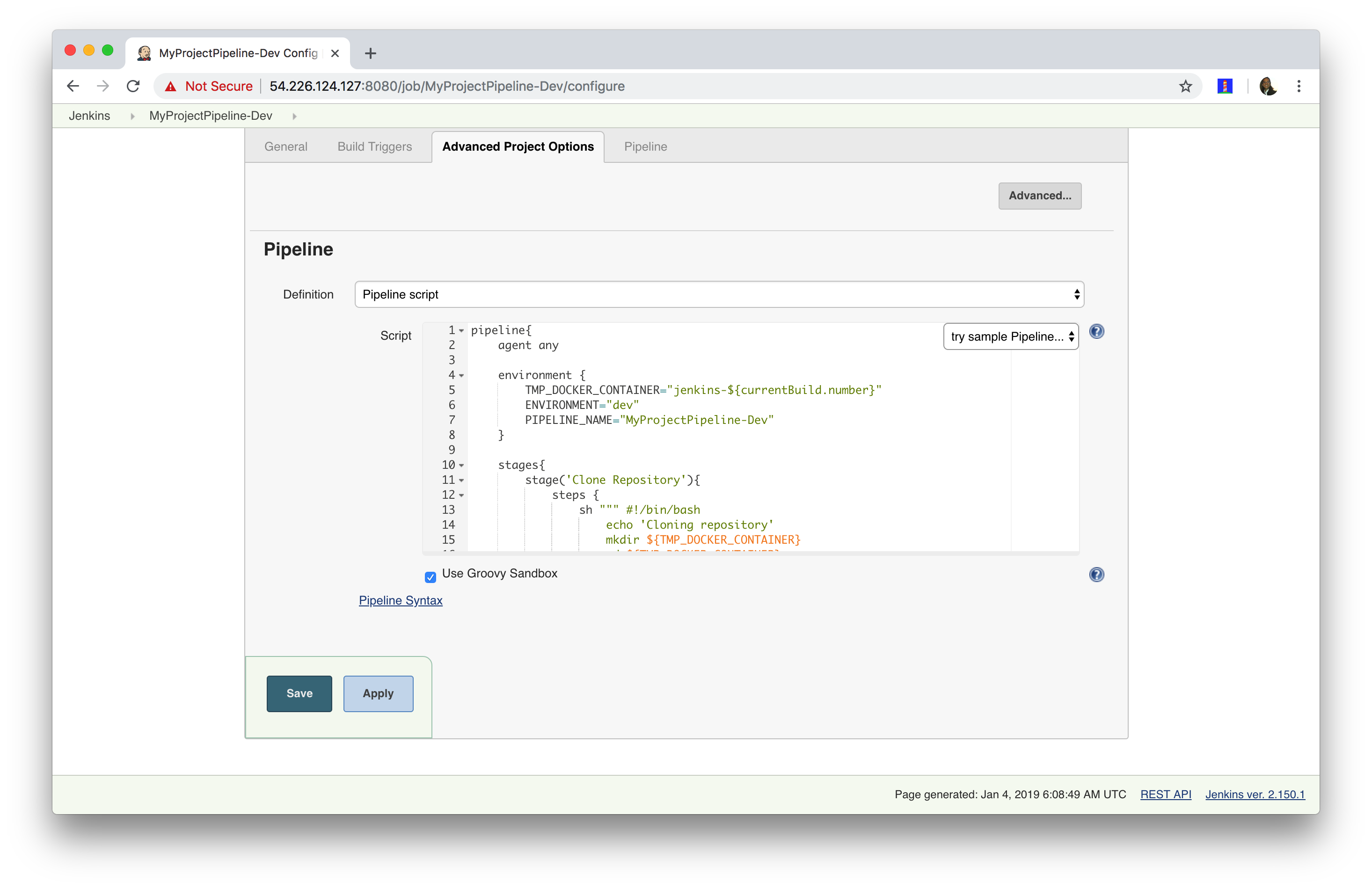 Specify Pipeline Script