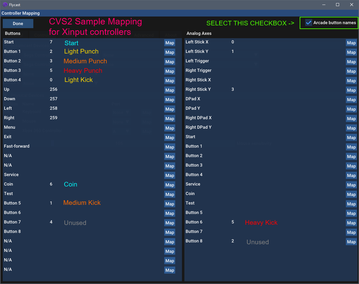 CvS2 Sample Mapping for XInput Controllers