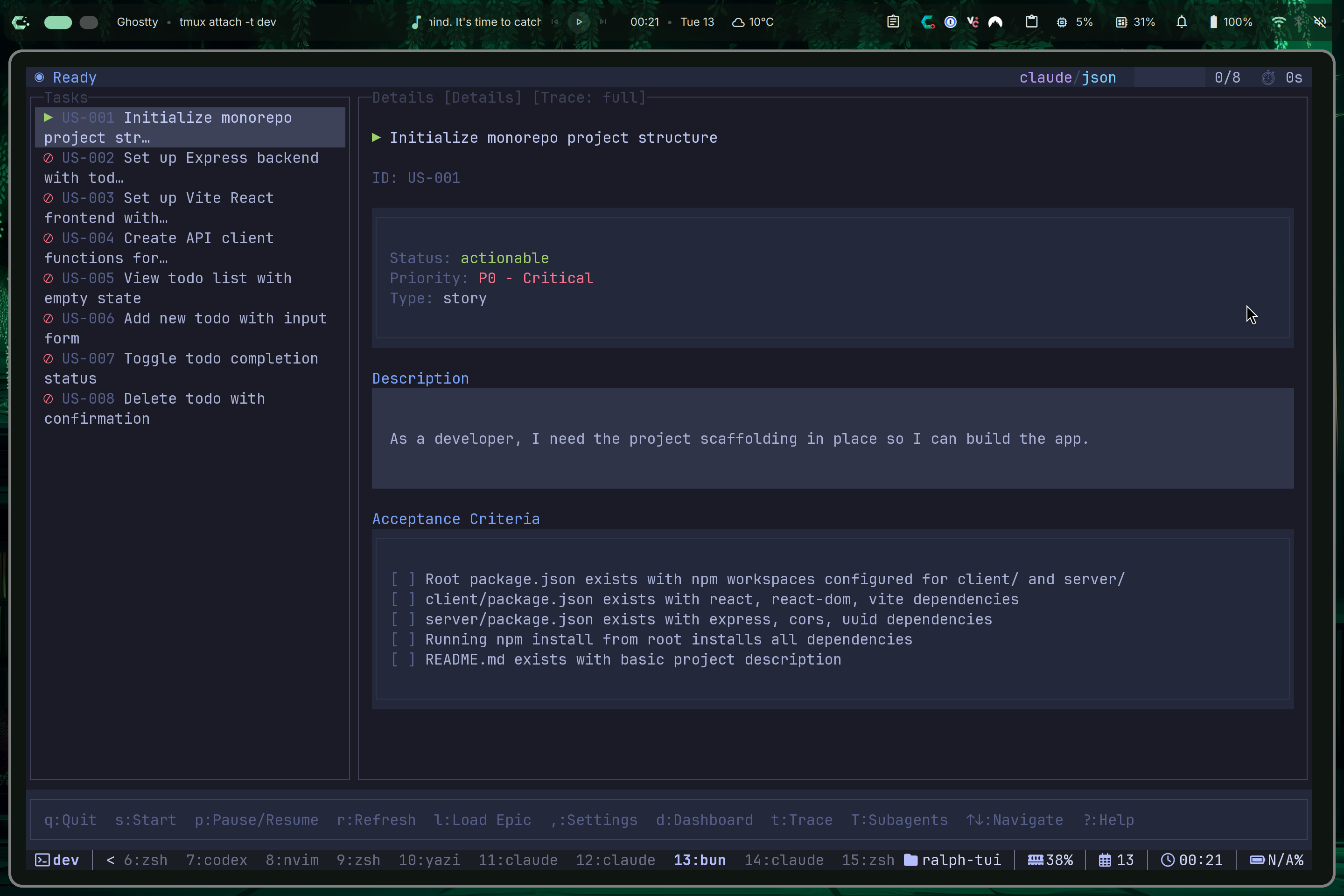 Ralph TUI Screenshot