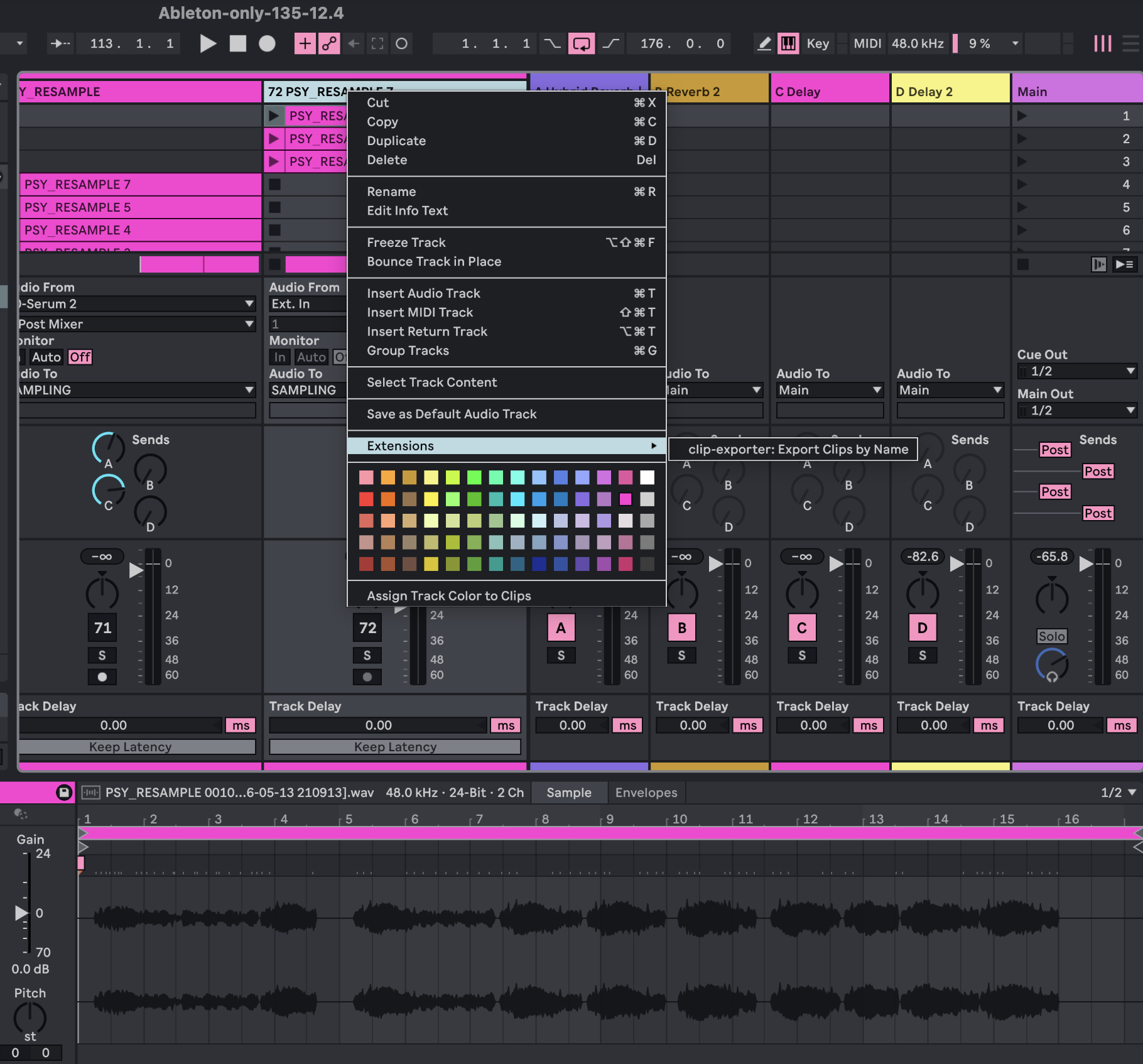 Right-click an audio track to open the context menu