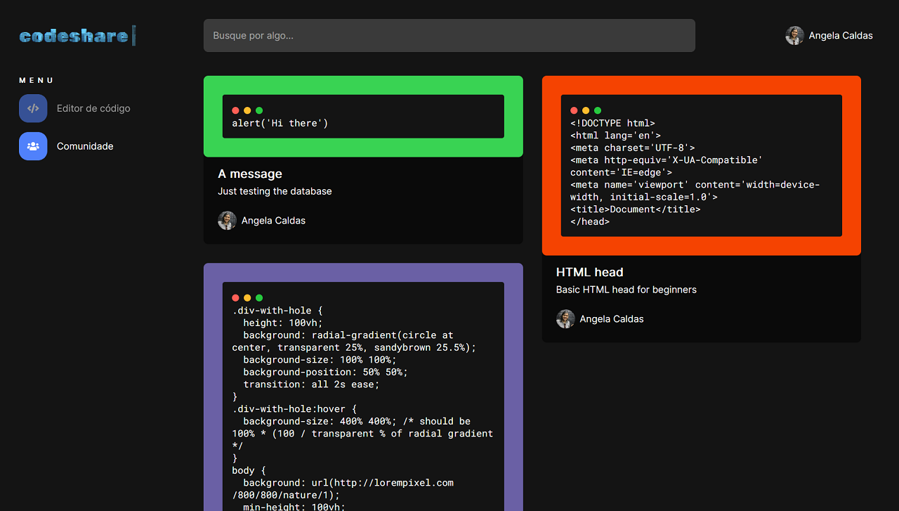 Tela inicial do site CodeShare