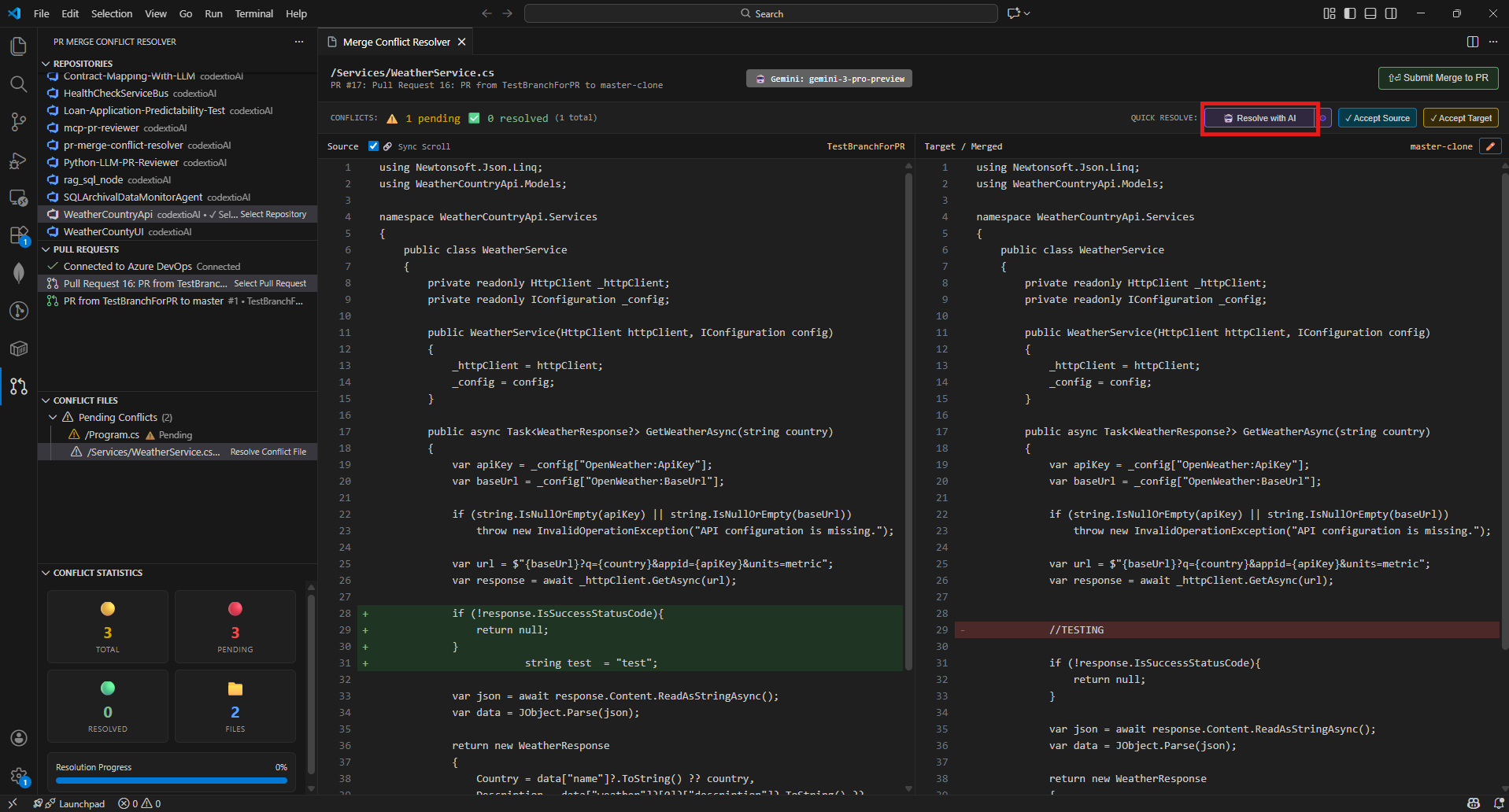 Resolve with AI Button Click