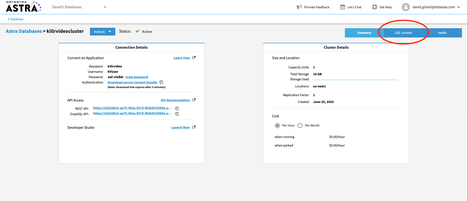 CQL Console Button