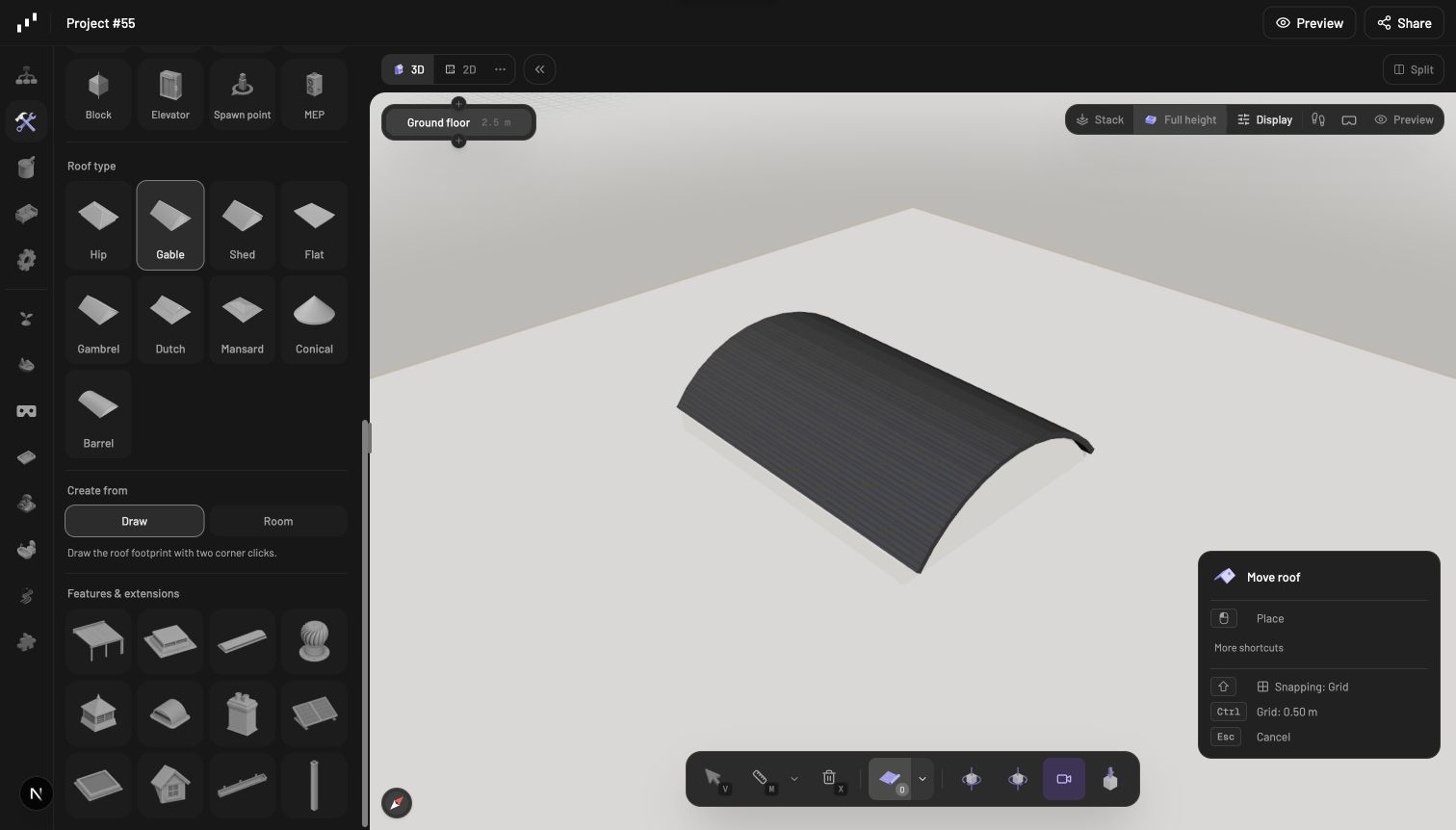 Roof menu and thumbnails