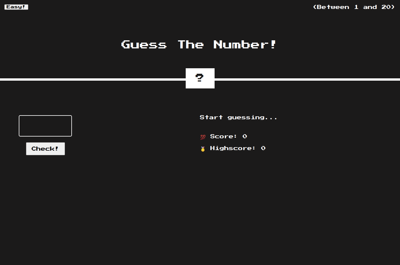 Guess the number game screenshot