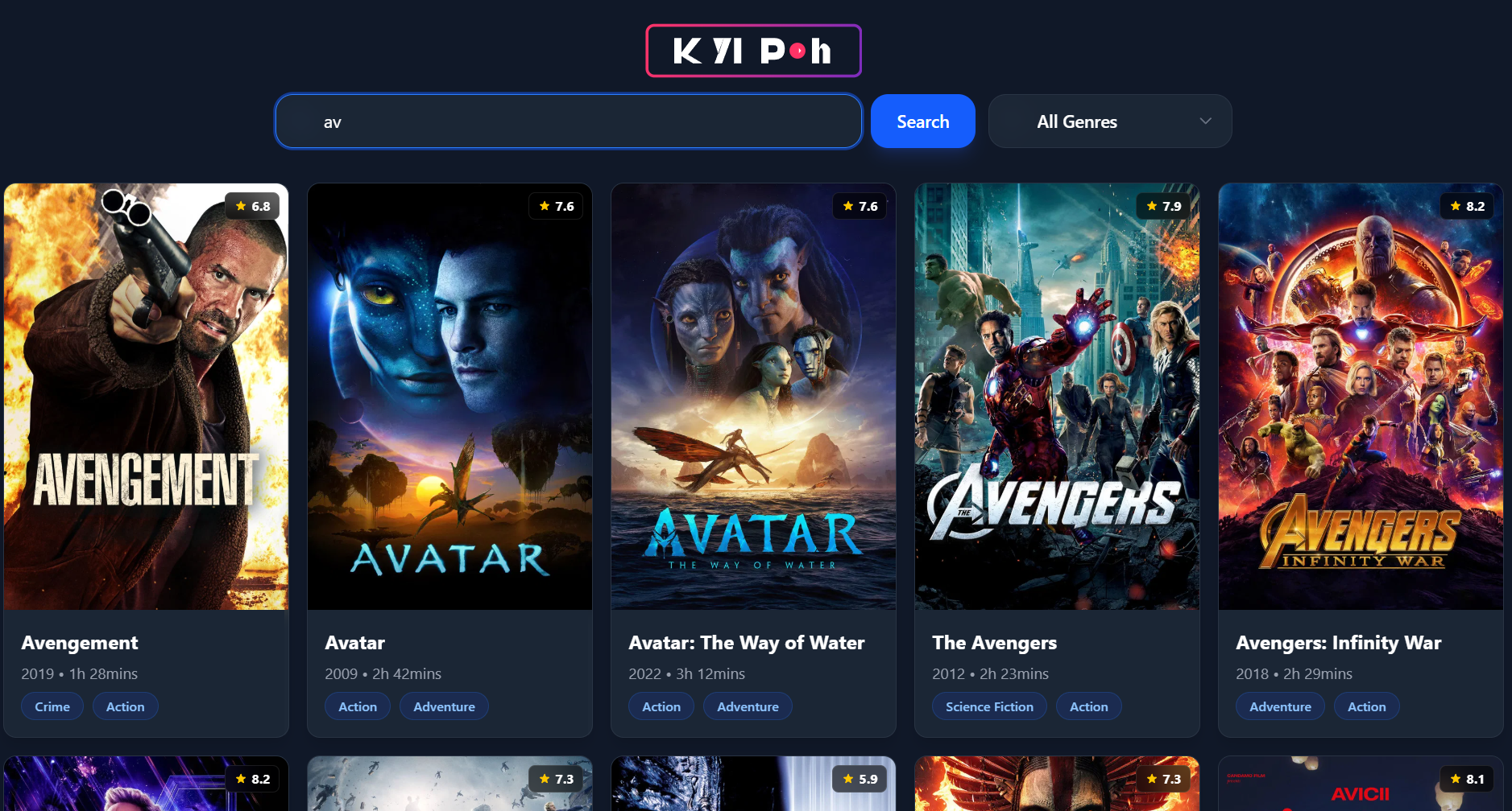Kyi Poh - Personal project by Chit Swe - Custom front door movie streaming app using exposed movie APIs to fetch and display movie information.