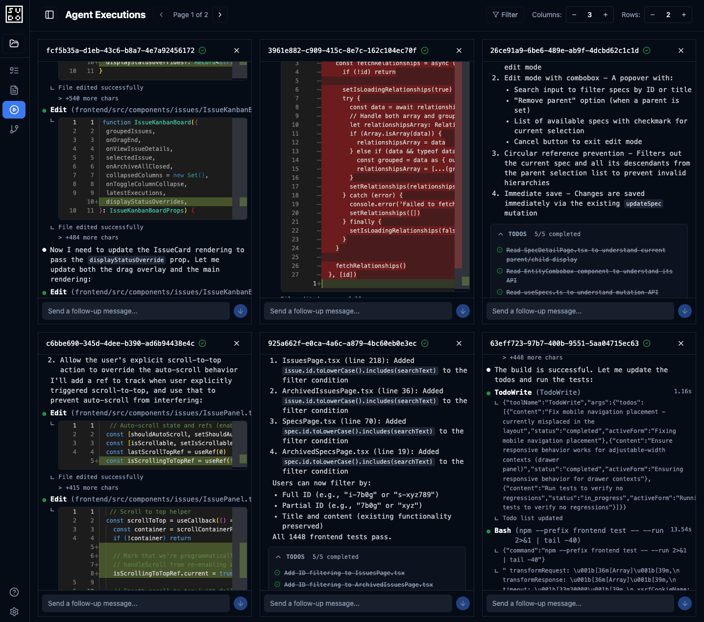Execution monitoring panel