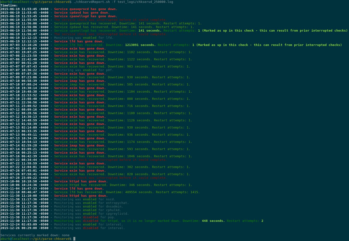 Normal output for parsing a log file