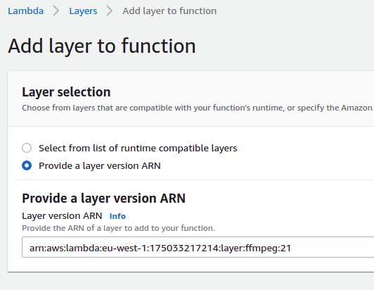 Provide layer ARN