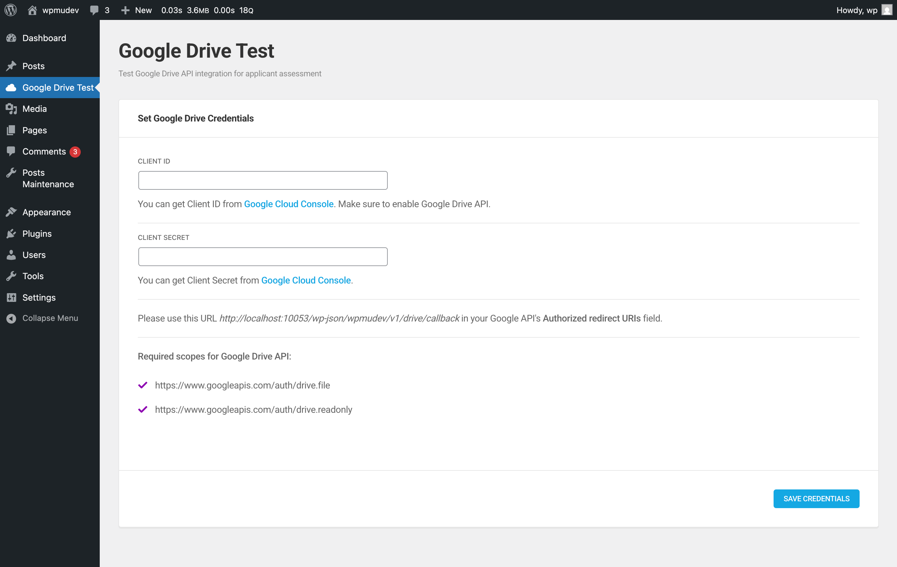 Drive Test Credentials