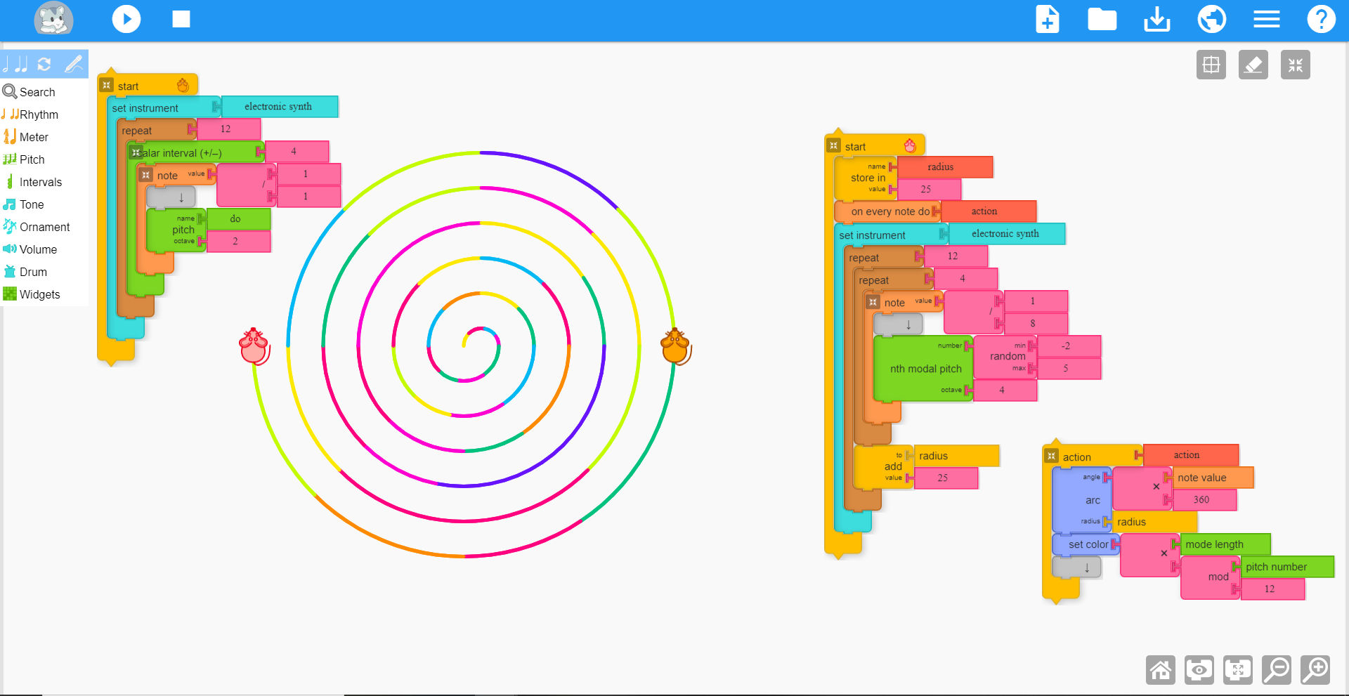 Music Blocks rhythm and melody blocks interface