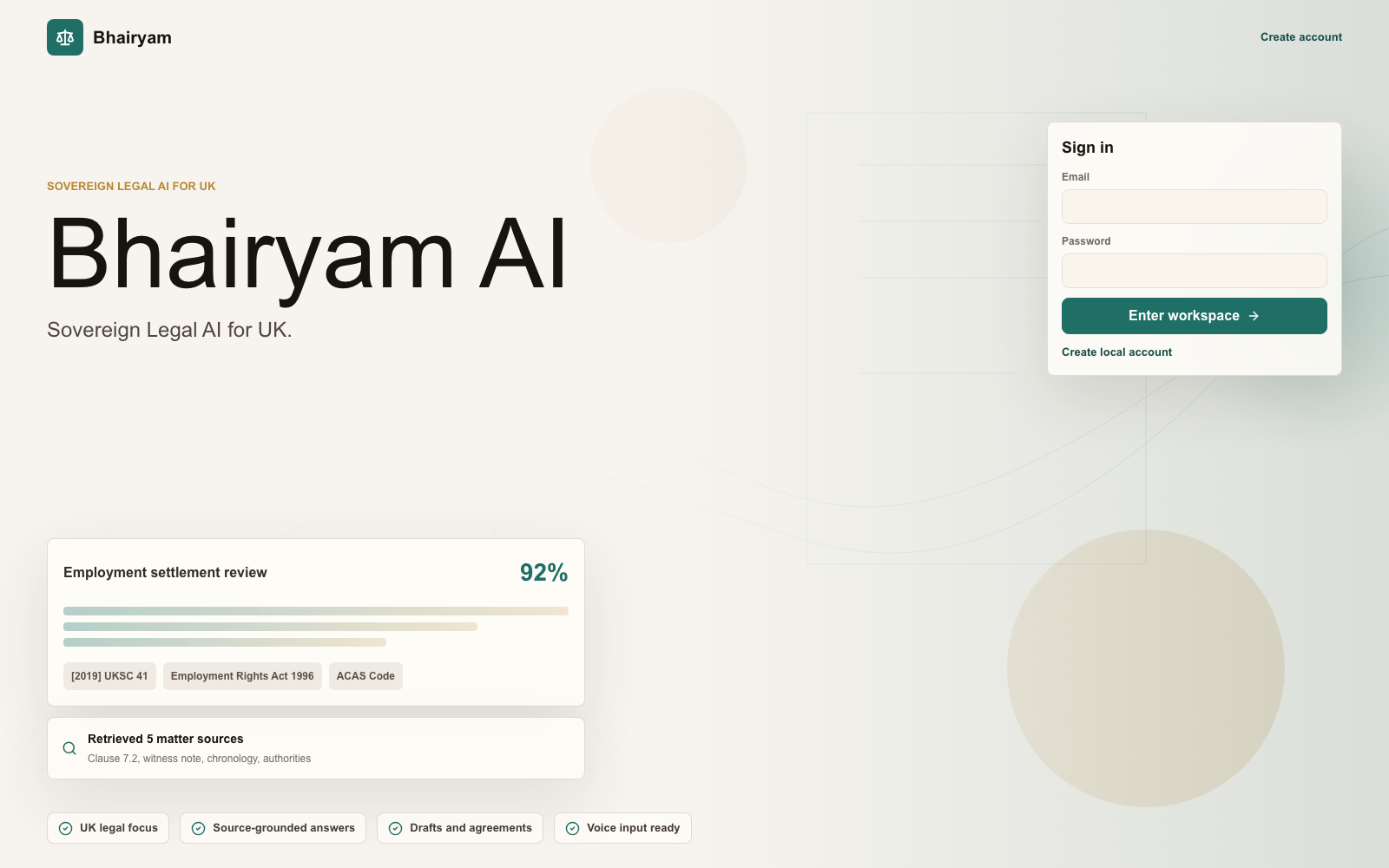 Bhairyam AI sign-in landing page