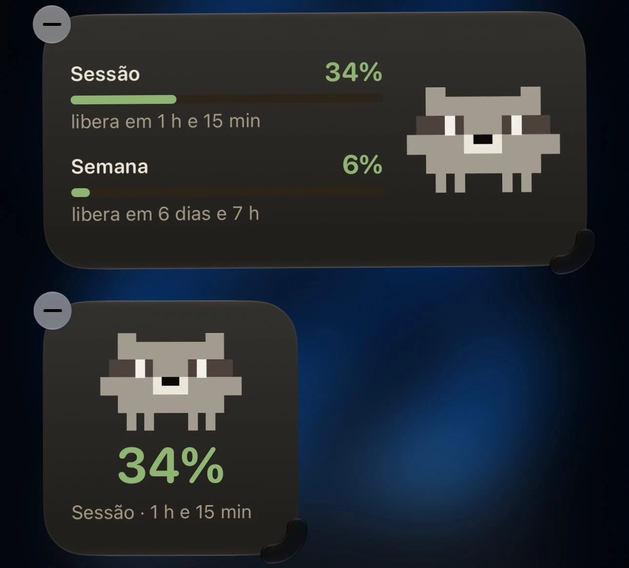 Medium and small Home Screen widgets with session, week and Racco