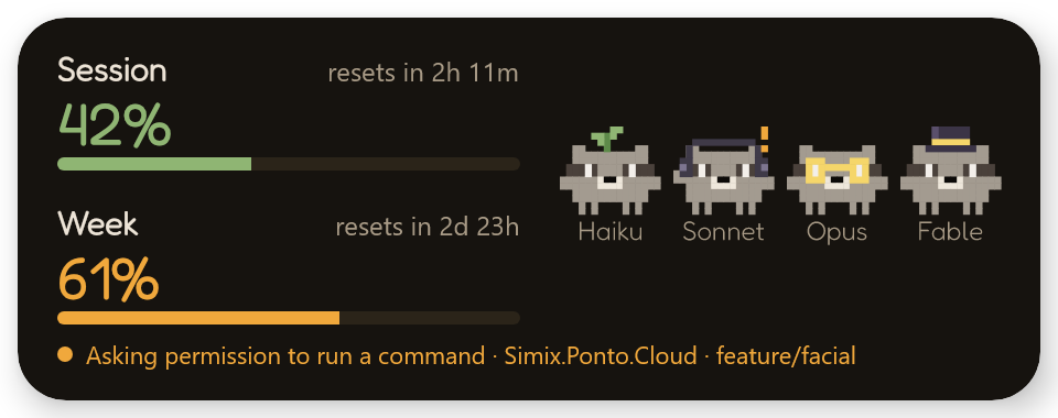 Windows widget with the Sonnet raccoon raising a hand and an exclamation mark while Claude asks permission to run a command