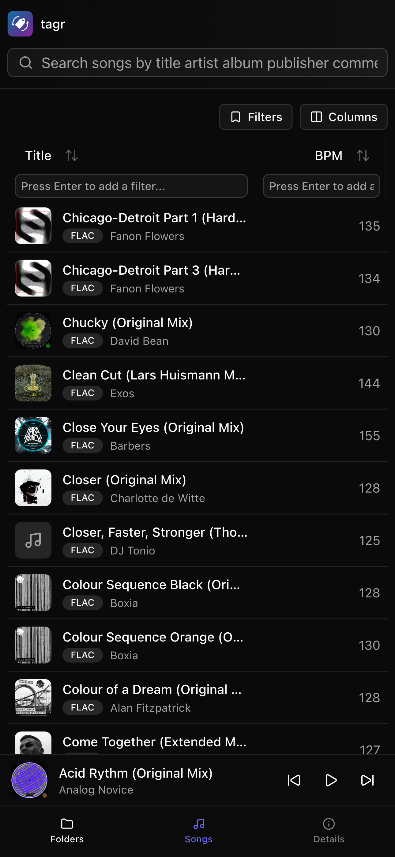 Mobile song list