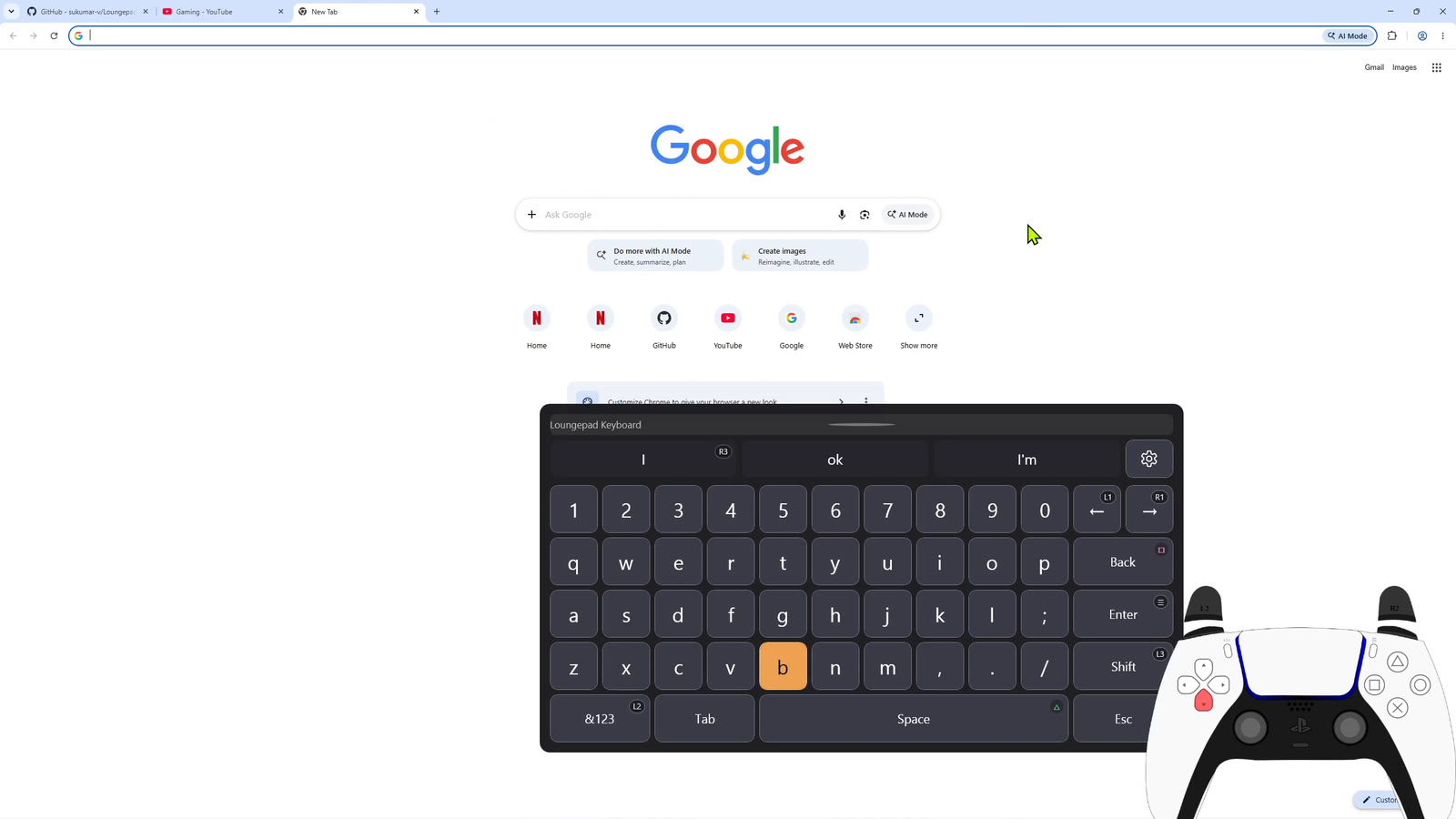 The on-screen keyboard