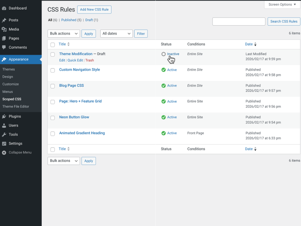 Scoped CSS rules overview