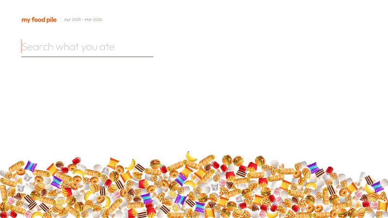 A pile of food at the bottom of the screen. Typing "idli" lifts every idli into a neat block with the count and amount paid.
