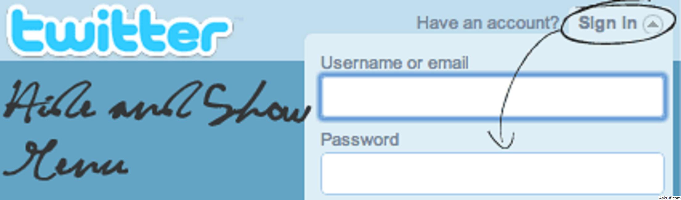 Implementing Twitter like Login using Jquery and CSS.