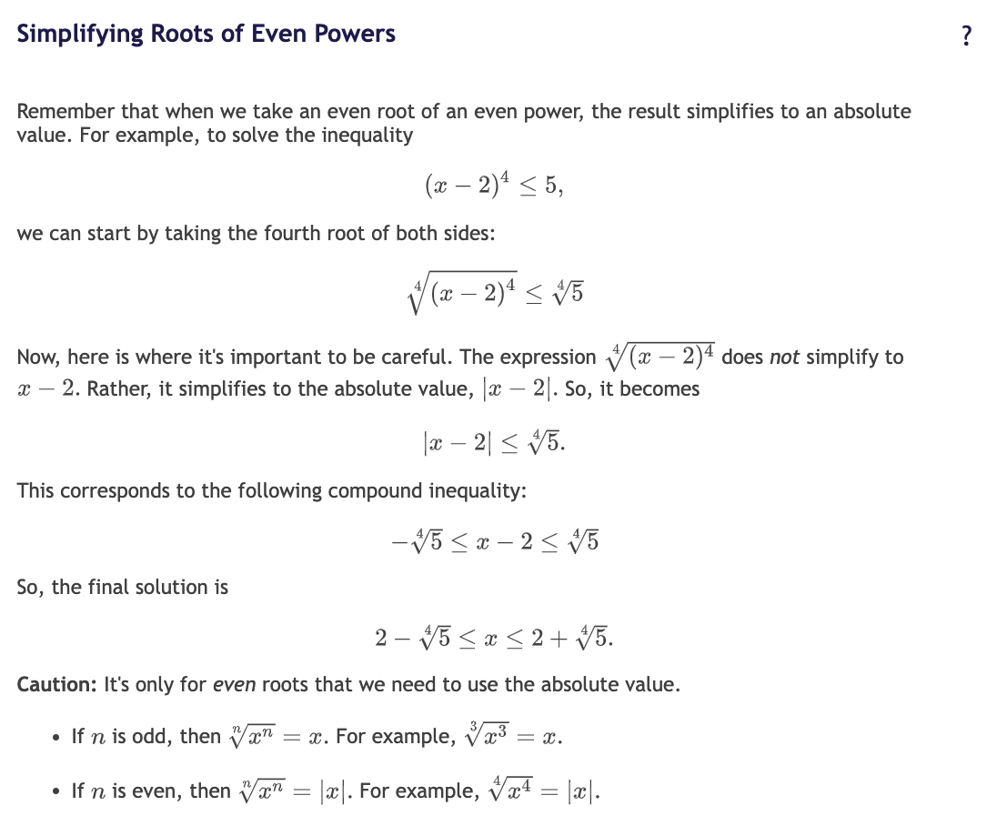 when should we use the absolute value for some sort of roots