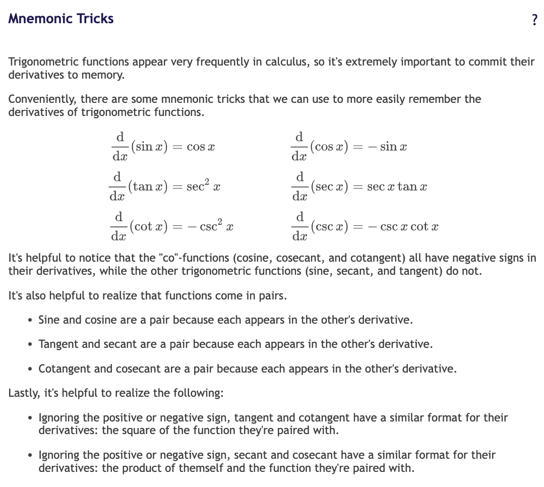 trigonometric derivatives