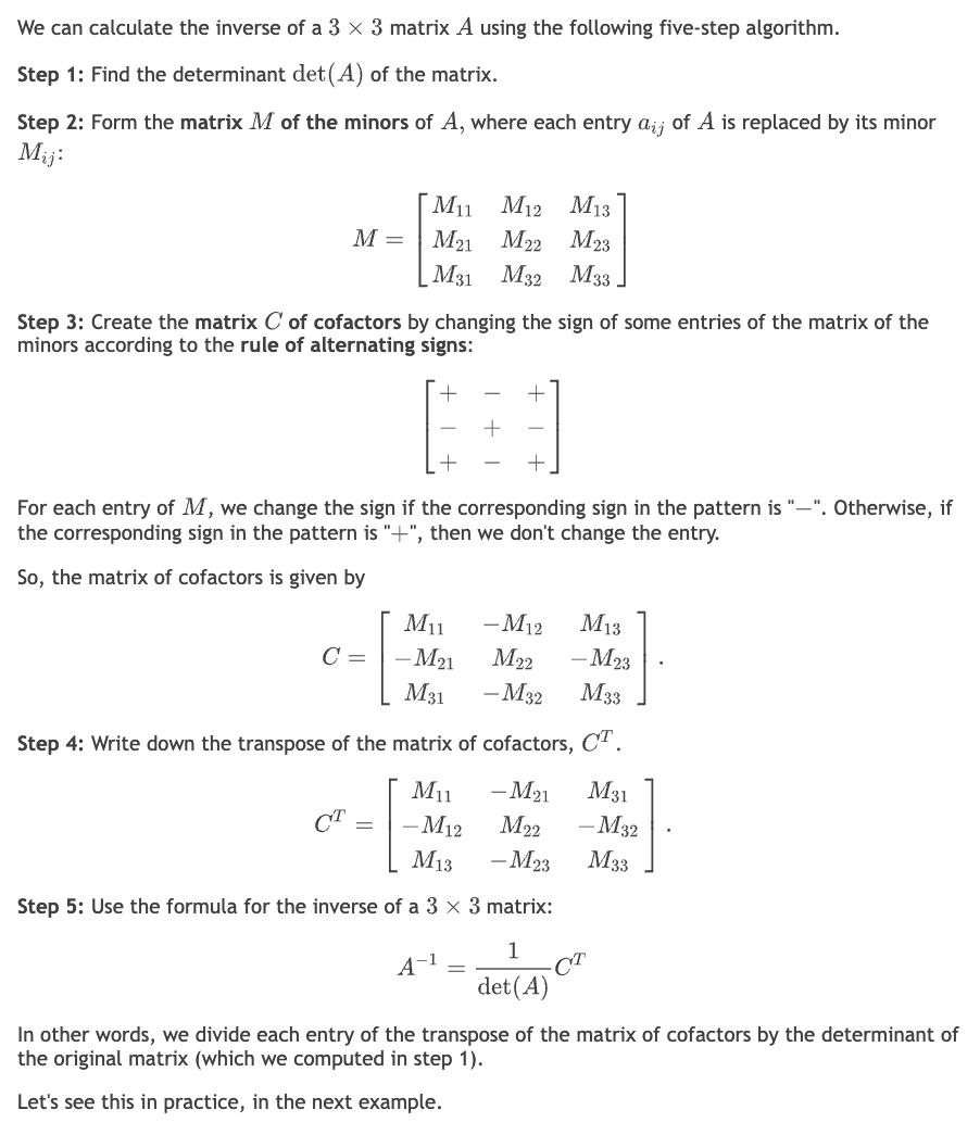 inverse of a 3x3 matrix using the Cofactor Method