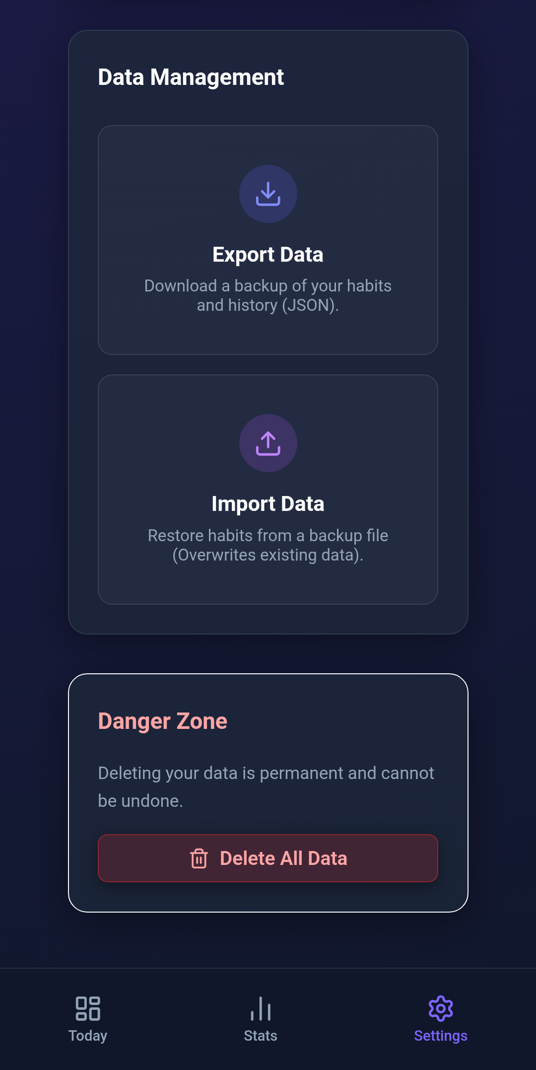 Habit Tracker Settings