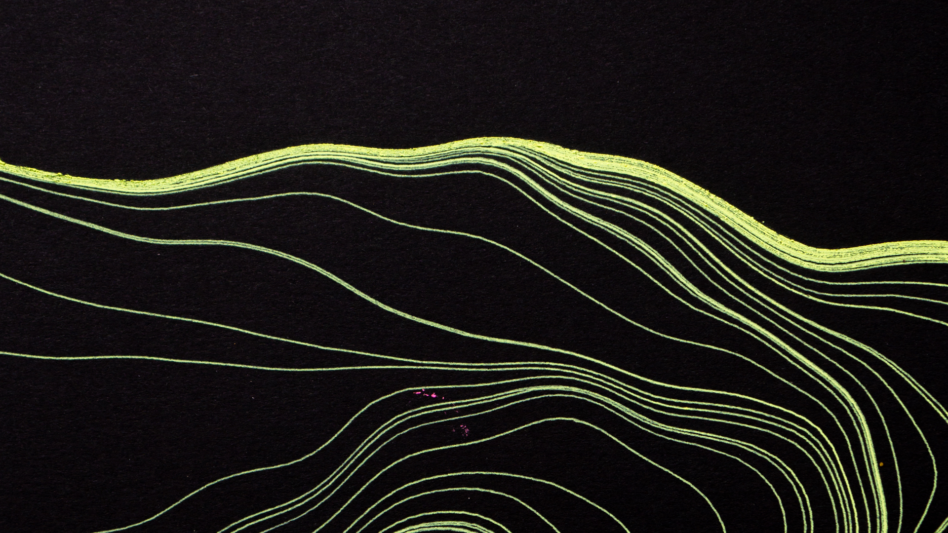 flow field drawn in fluorescent ink on black paper