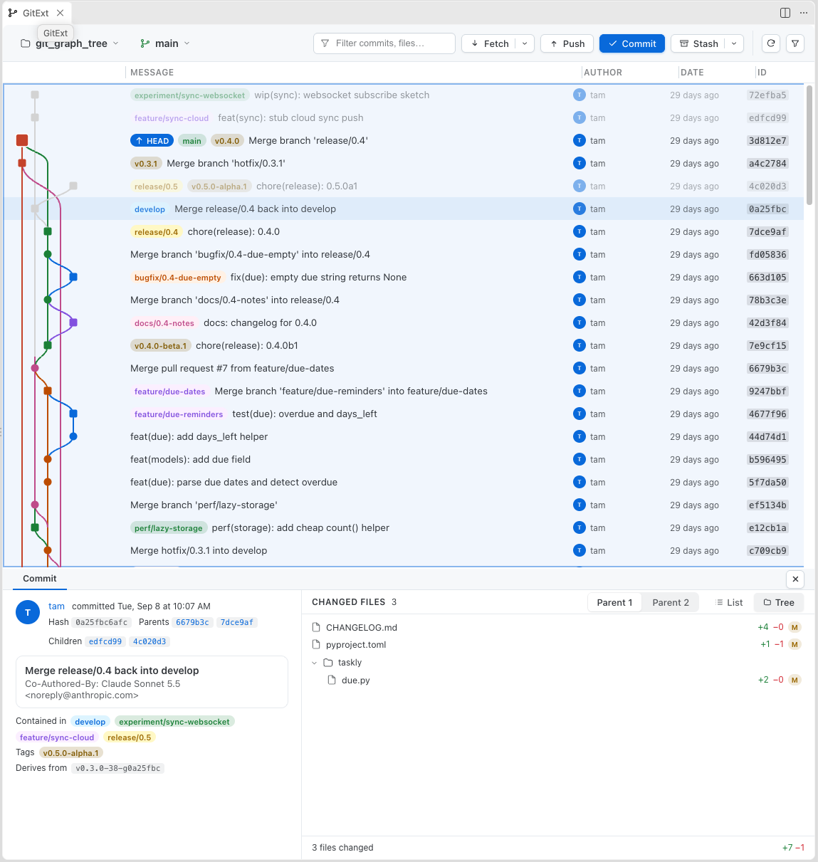 Commit details in the light theme