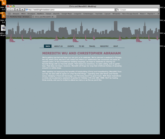 Homepage view of Chris + Meredith's wedding throwdown website