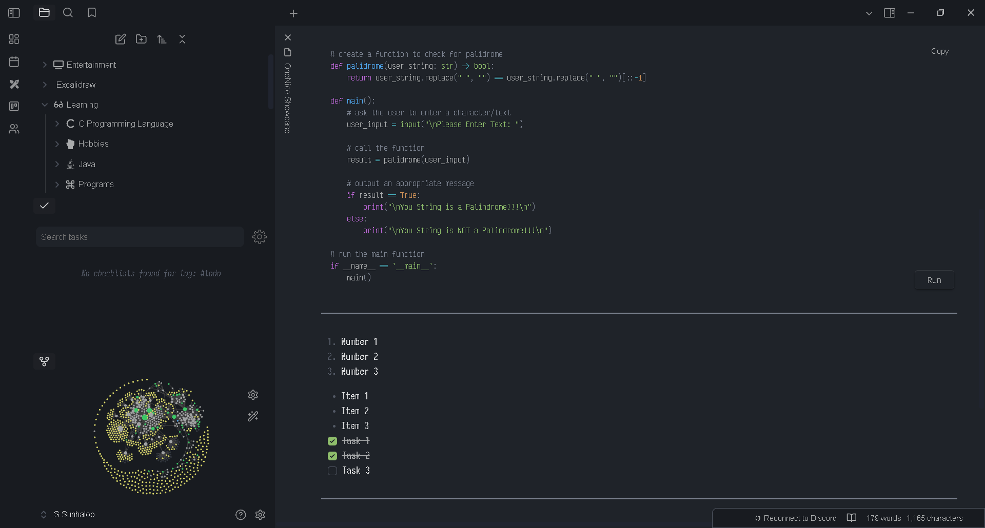 code block and lists
