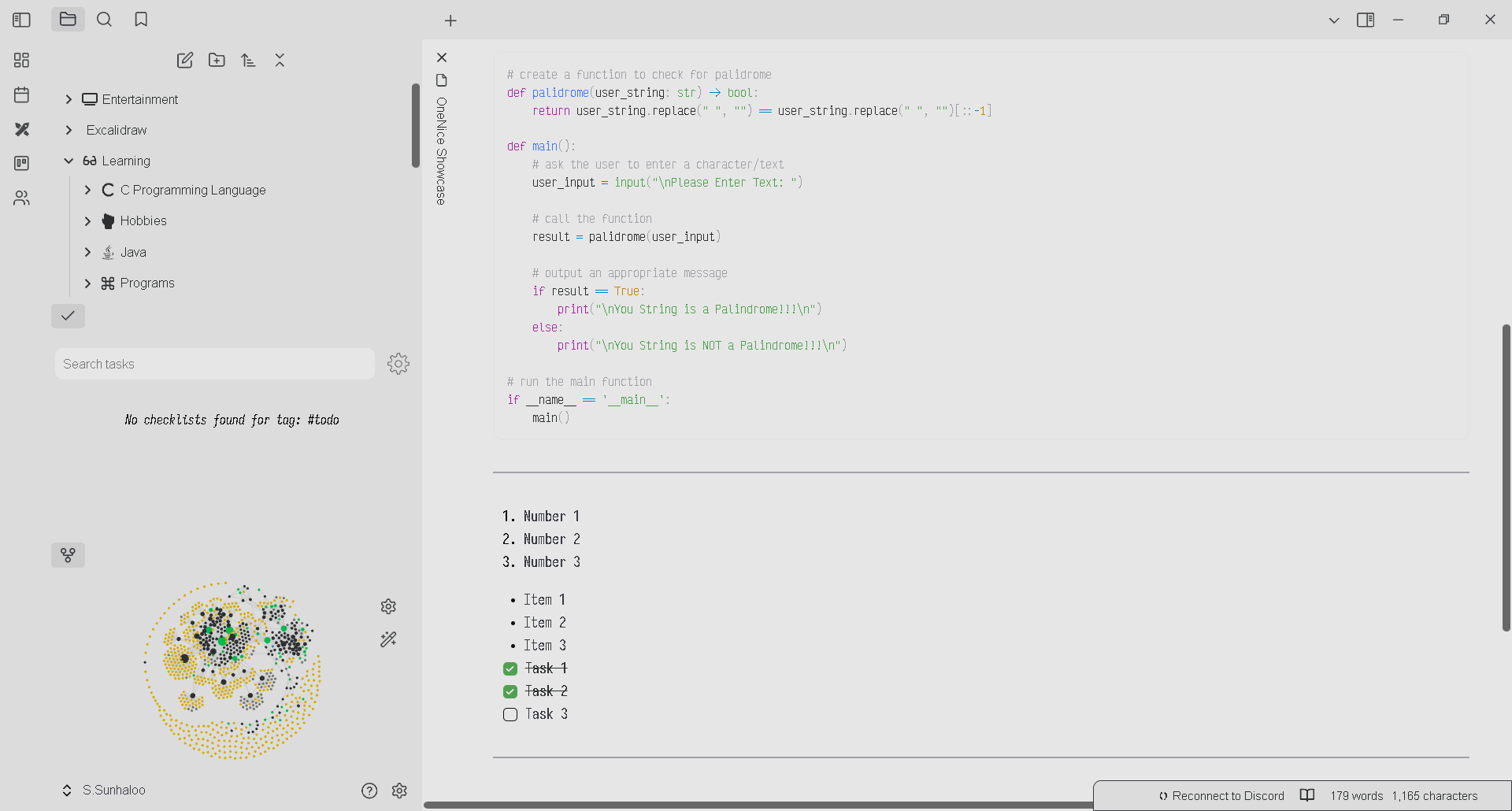 code block and lists