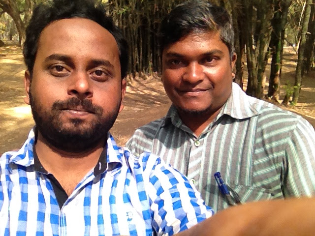 Tito Dutta taking a selfie with Velankanni Royson at an outdoor location in Bengaluru in 2017. Tito Dutta is on the left and Royson is on the right.