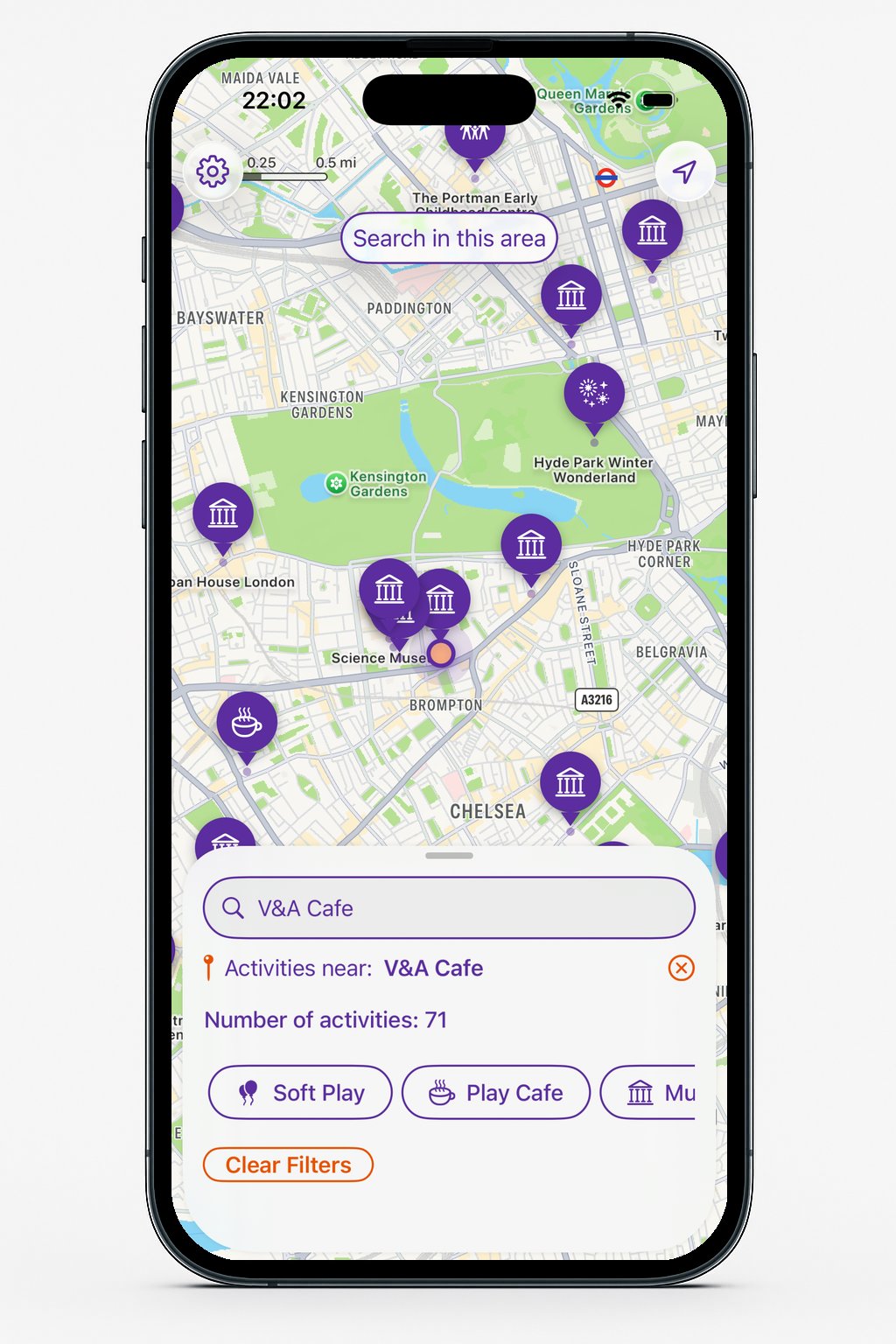 Search for activities in a given area