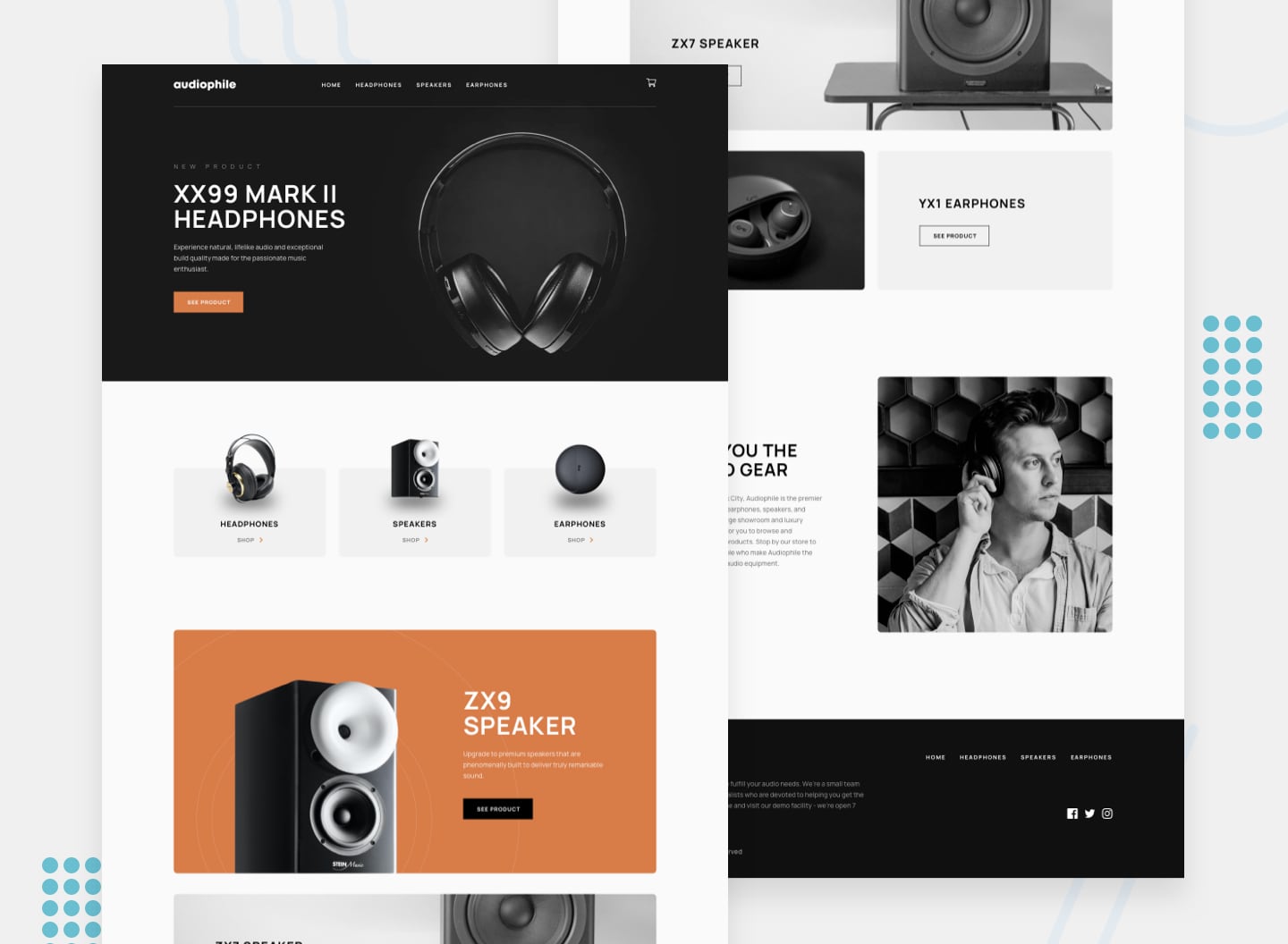 Design preview for the Audiophile e-commerce website coding challenge