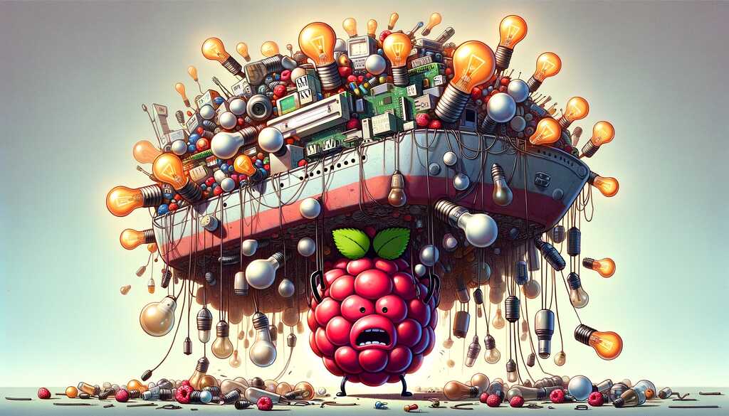A raging raspberry carrying a shipload of lightbulbs and hardware