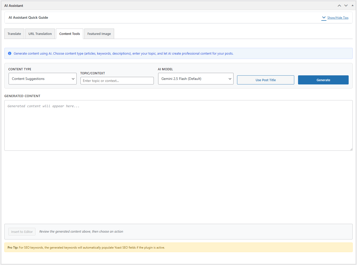 Content Tools Tab