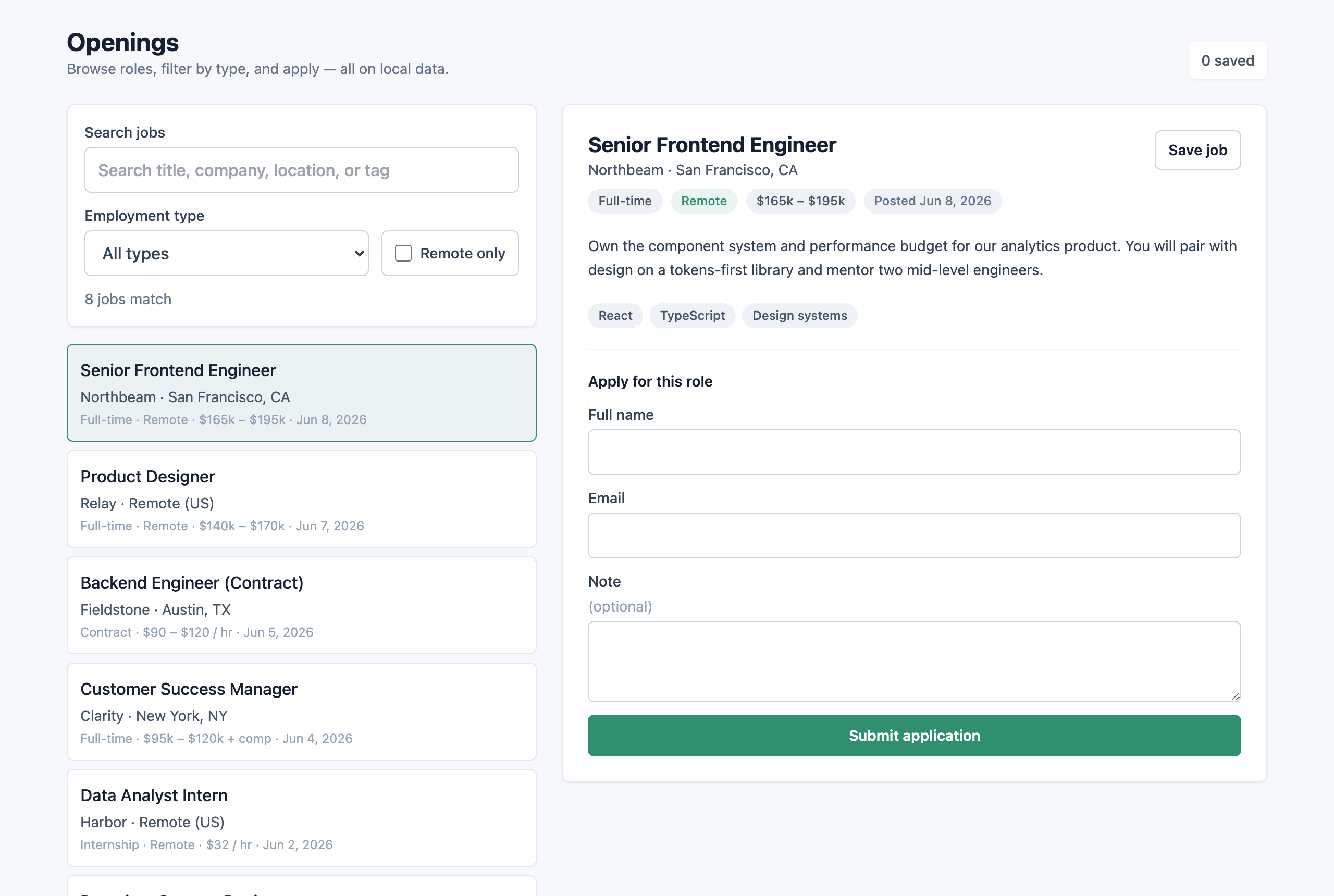 Generated job board