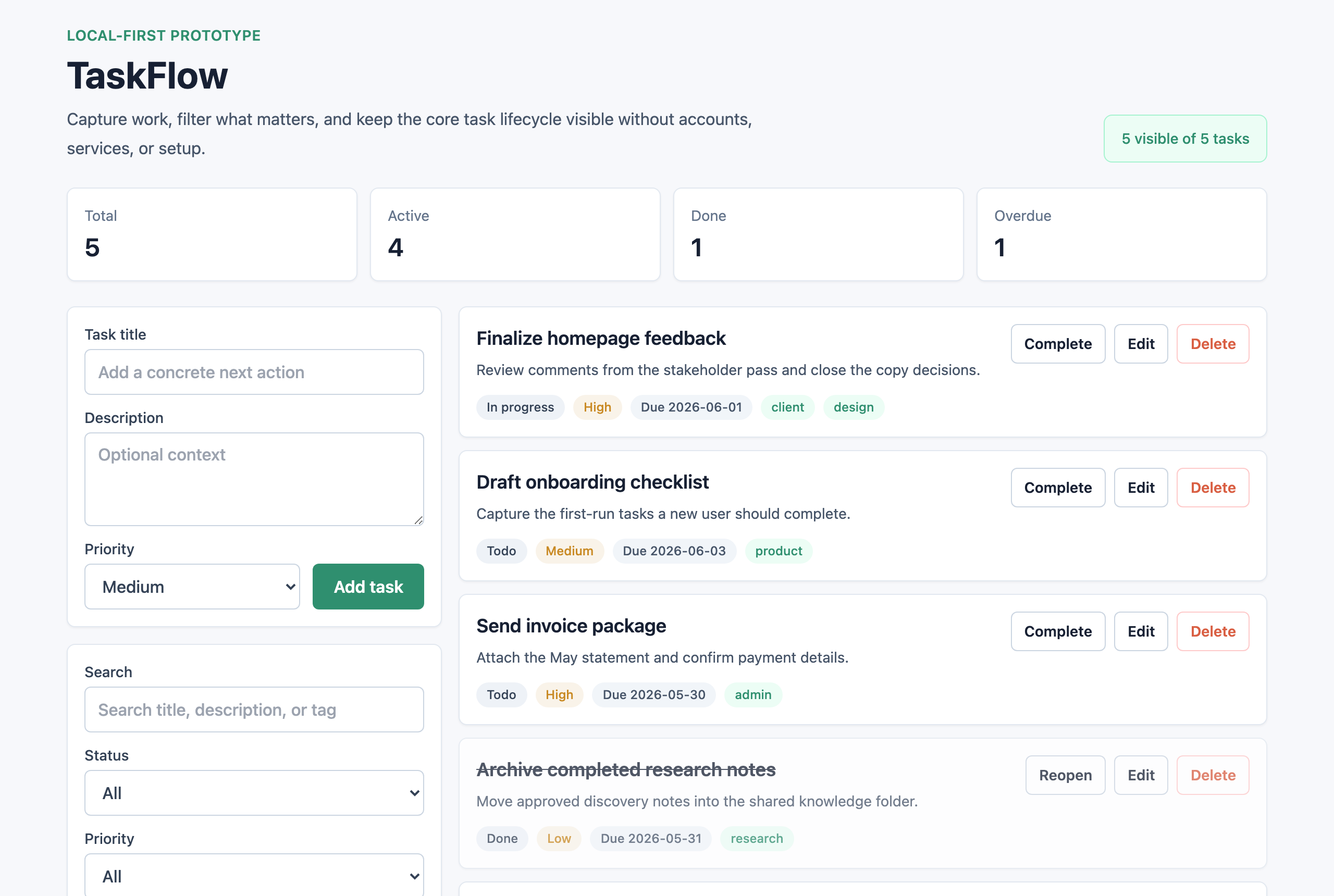 Generated task manager