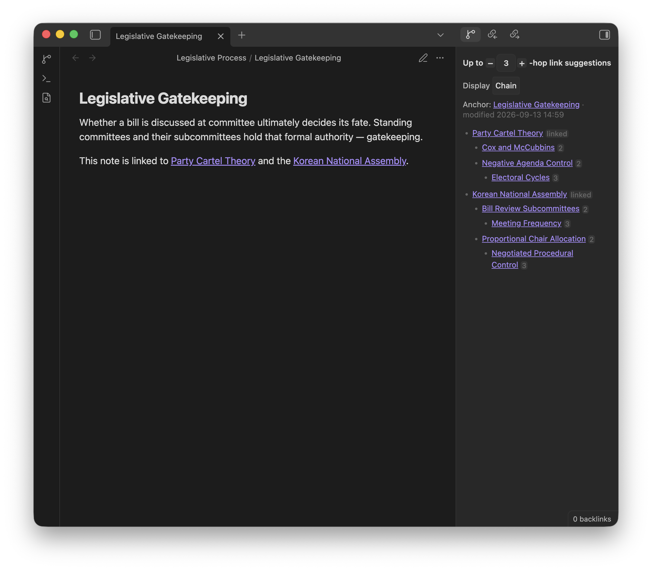 Chain view of Hop-Link Viewer from Legislative Gatekeeping
