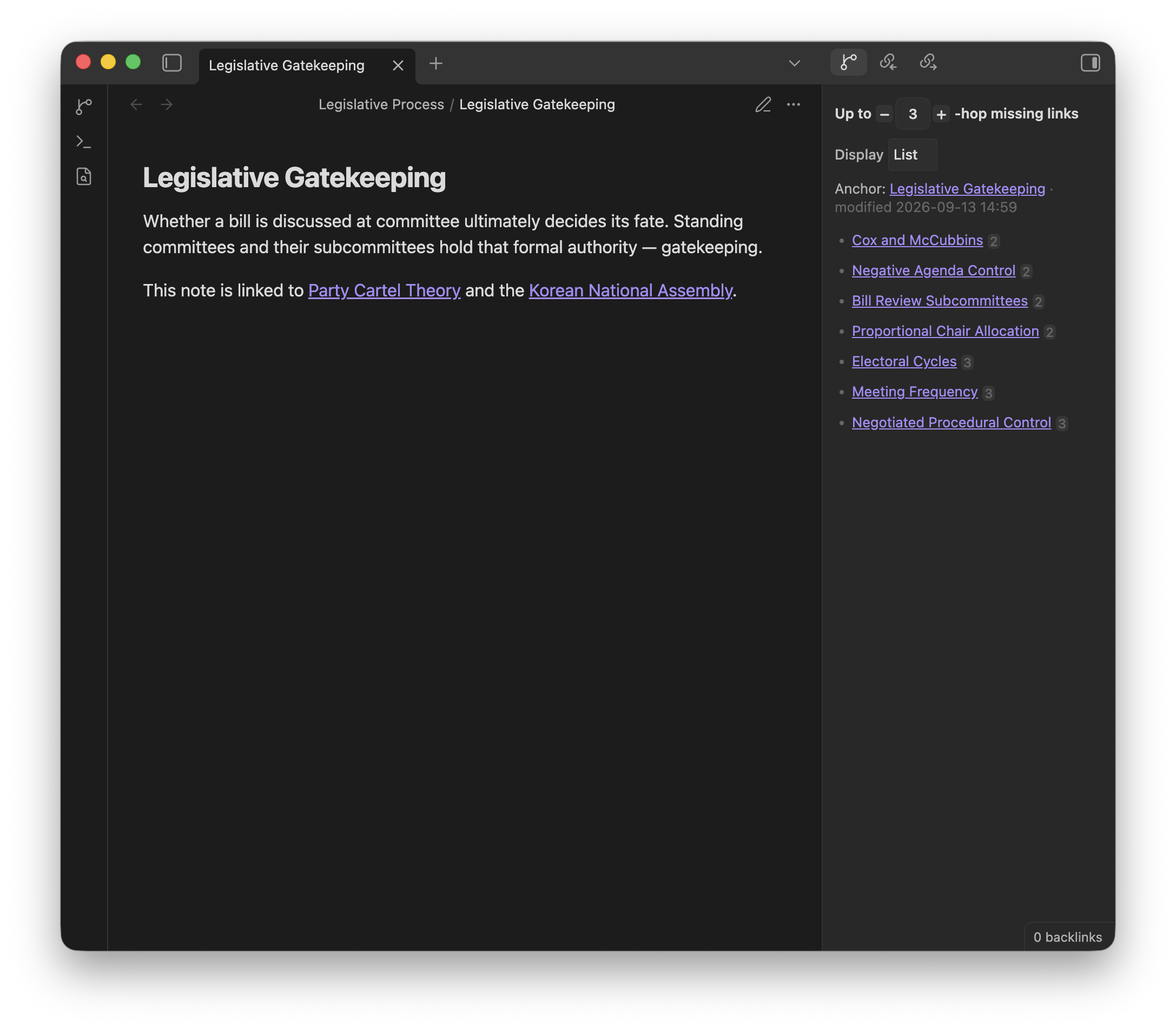 List view of Hop-Link Viewer from Legislative Gatekeeping