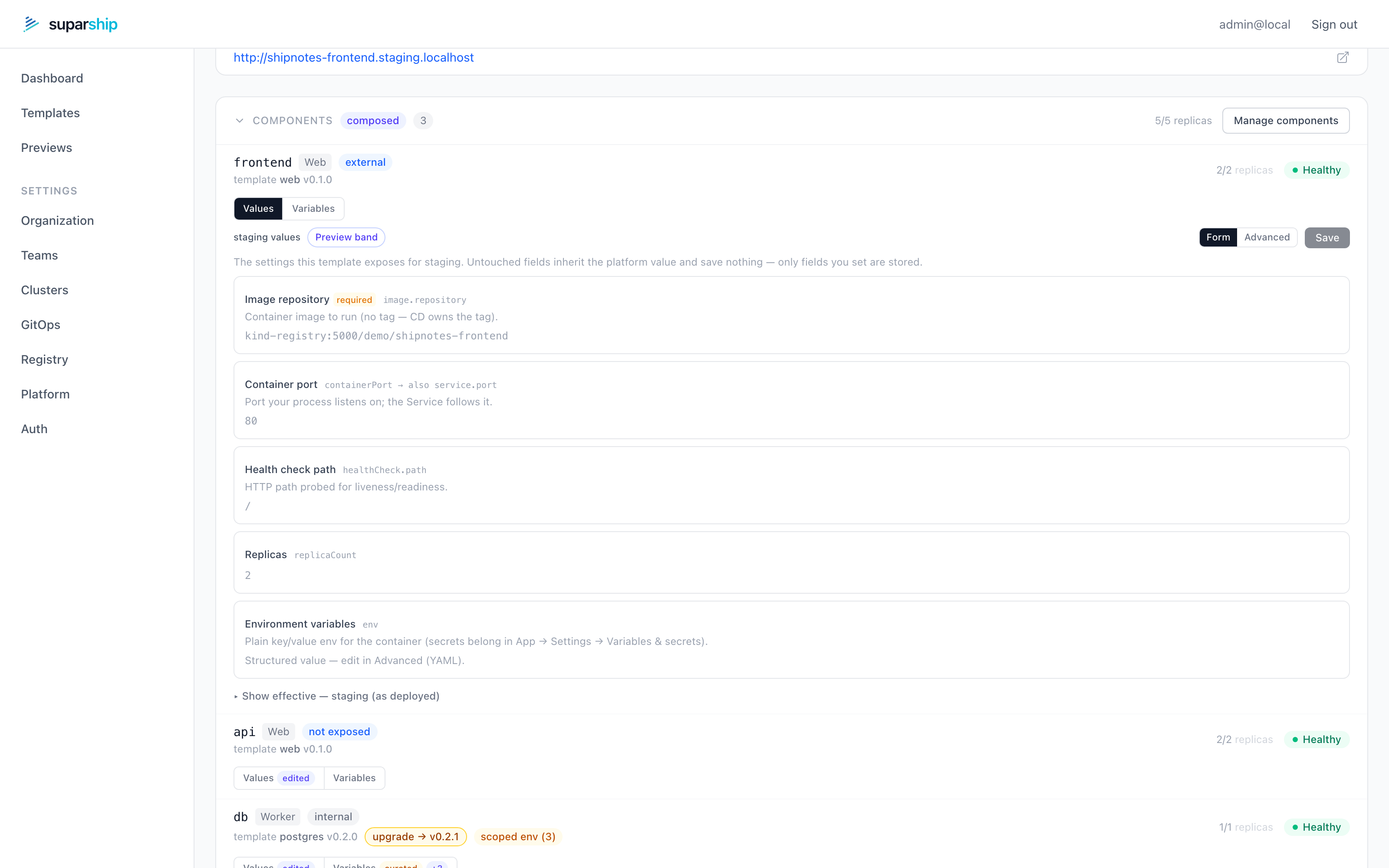 Developers configure apps through a curated form, not a values dump