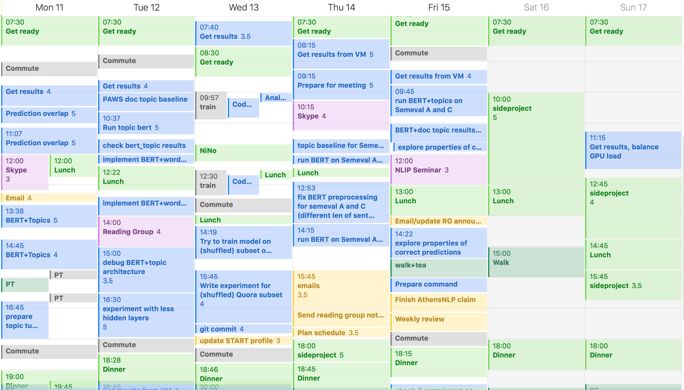 Example week in calendar