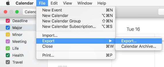 How to export a calendar from Mac calendar app