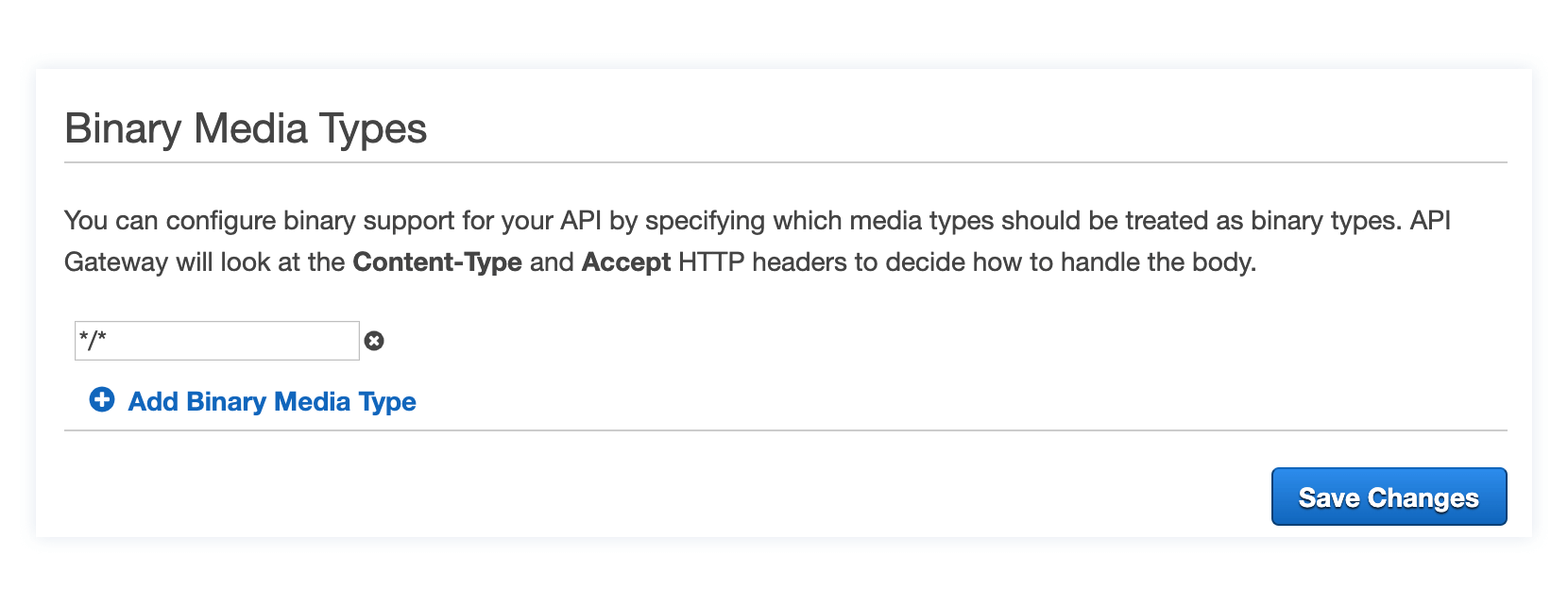AWS API Gateway: Binary Media Types configuration